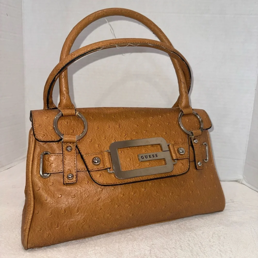 Guess Vintage 90s/Y2K Tan Ostrich Women’s Satchel Handbag Shoulder Purse Bag